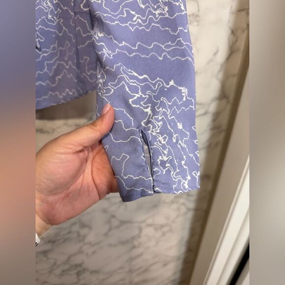 NEW ASTR the Label Purple White Abstract Draped Front Back Tie Cropped Top L - Picture 9 of 15